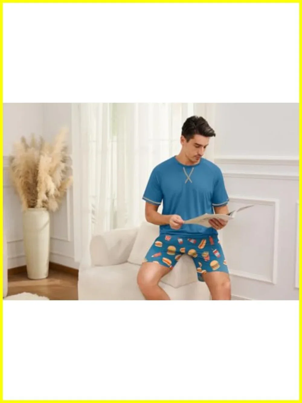 Men's Cotton Pajama Set with Pockets, Short Sleeve Sleepwear, Lounge Set,